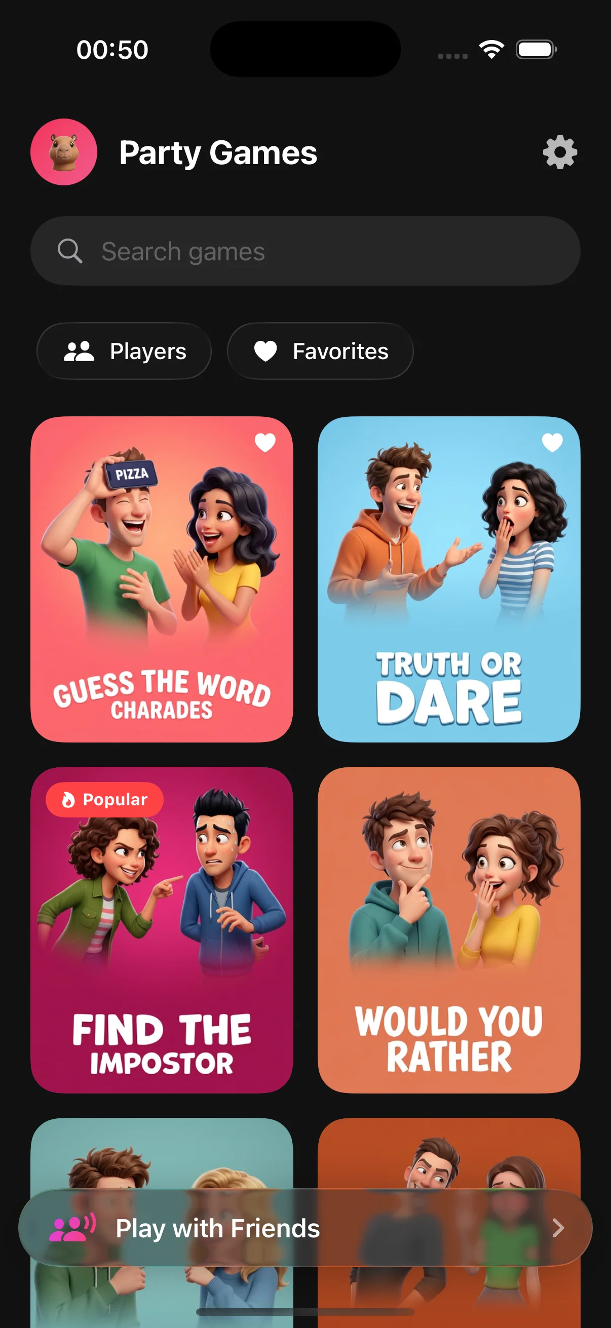 CrazyPartyGames main screen